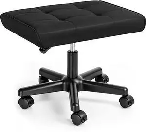 Footrest Under Desk Leg Rest Ottoman Adjustable Height Foot Stool (Black) | PU Ergonomic Foot Rest with Wheels Leather Footrest for Home Office, Large Footrest Under Desk Leg Rest Ottoman Adjustable Height Foot Stool (Black) | PU Ergonomic Foot Rest with Wheels Leather Footrest for Home Office, Large