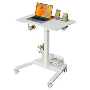 28" Mobile Standing Desk with Storage, Rolling Laptop Desk | Height Adjustable Portable Desk with Wheels & Cup Holder, Stand up Desk for Study, Ideal for Home Office, Classroom, White 28" Mobile Standing Desk with Storage, Rolling Laptop Desk | Height Adjustable Portable Desk with Wheels & Cup Holder, Stand up Desk for Study, Ideal for Home Office, Classroom, White