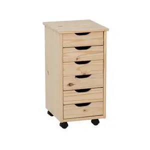Corinne Unfinished Six Drawer Wooden Rolling Storage Cart Corinne Unfinished Six Drawer Wooden Rolling Storage Cart