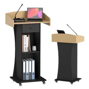 Podium Stand with Metal Wheels Wooden Lectern Podium Stand Portable Pulpit Standing with Storage Mobile Reception Podiums for Church Office School Conference Restaurant Meeting,Wood+Black Podium Stand with Metal Wheels Wooden Lectern Podium Stand Portable Pulpit Standing with Storage Mobile Reception Podiums for Church Office School Conference Restaurant Meeting,Wood+Black
