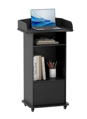 Portable Podium Stand with Wheels, Mobile Wood Lecterns with Adjustable Storage Shelf, Rolling Church Pulpits, Host Stand for Office Conference SchoolBlack Portable Podium Stand with Wheels, Mobile Wood Lecterns with Adjustable Storage Shelf, Rolling Church Pulpits, Host Stand for Office Conference SchoolBlack