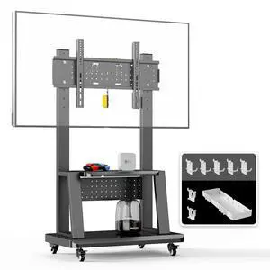 Mobile TV Stand on Wheels for 32-75 Inch TVs | with Perforated Panel Storage&Shelf, Height Adjustable Heavy-Duty Holds up to 180lbs,Max VESA 600 * 400mm Mobile TV Stand on Wheels for 32-75 Inch TVs | with Perforated Panel Storage&Shelf, Height Adjustable Heavy-Duty Holds up to 180lbs,Max VESA 600 * 400mm