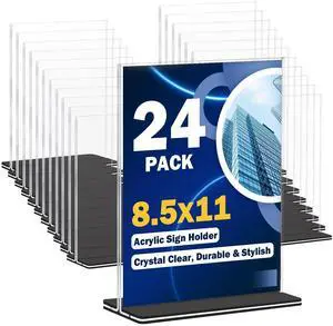 Acrylic Sign Holder 8.5 x 11, 24 Pack Clear Double-Sided Acrylic Display Stand for Vertical Tabletop Use, Perfect for Menus, Flyers, and Paper in Restaurants, Hotels, Office Acrylic Sign Holder 8.5 x 11, 24 Pack Clear Double-Sided Acrylic Display Stand for Vertical Tabletop Use, Perfect for Menus, Flyers, and Paper in Restaurants, Hotels, Office