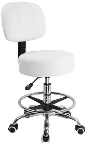 Swivel Round Rolling Stool PU Leather with Adjustable Foot Rest Height Adjustable Task Work Drafting Chair with Back(White) Swivel Round Rolling Stool PU Leather with Adjustable Foot Rest Height Adjustable Task Work Drafting Chair with Back(White)