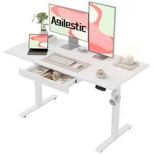 Electric Standing Desk with Drawers, 47.8 x 24 Inches Height Adjustable Desk, Stand up Computer Table with Memory Preset, for Work Office Home, Integrated Drawers-White Electric Standing Desk with Drawers, 47.8 x 24 Inches Height Adjustable Desk, Stand up Computer Table with Memory Preset, for Work Office Home, Integrated Drawers-White