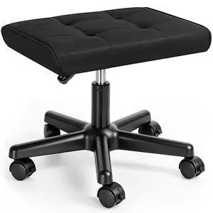 Footrest Under Desk Leg Rest Ottoman Adjustable Height Foot Stool (Black) | PU Ergonomic Foot Rest with Wheels Leather Footrest for Home Office Footrest Under Desk Leg Rest Ottoman Adjustable Height Foot Stool (Black) | PU Ergonomic Foot Rest with Wheels Leather Footrest for Home Office