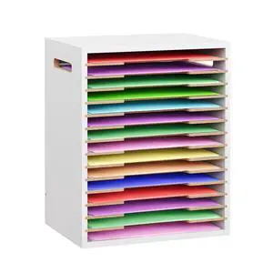 12x12 Scrapbook Paper Storage Organizer Wood, 18 Tier Desk File Organizer with Handle, Stackable Paper Sorter Holder with Adjustable Shelves for Craft Room Home Office Classroom Desktop, White 12x12 Scrapbook Paper Storage Organizer Wood, 18 Tier Desk File Organizer with Handle, Stackable Paper Sorter Holder with Adjustable Shelves for Craft Room Home Office Classroom Desktop, White