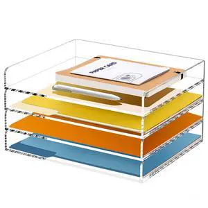 4 Tier Stackable Letter Tray, Acrylic Paper Organizer File Trays Paper Sorter, Clear Office Supplies Accessories for Letter/A4 Size Folders Documents 12.4inx8.86inx6.65in 4 Tier Stackable Letter Tray, Acrylic Paper Organizer File Trays Paper Sorter, Clear Office Supplies Accessories for Letter/A4 Size Folders Documents 12.4inx8.86inx6.65in
