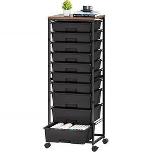 Rolling Cart with Drawers,10 Drawer Rolling Cart,Craft Organizer with Wheels,Teacher Storage Cart with Wooden Tabletop for School,Office and Home,Black Rolling Cart with Drawers,10 Drawer Rolling Cart,Craft Organizer with Wheels,Teacher Storage Cart with Wooden Tabletop for School,Office and Home,Black