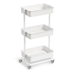 3 Tier Utility Rolling Cart, Heavy Duty Metal Rolling Cart with Wheels, Storage Organizer, Portable Mobile Shelving Unit for Office, Bathroom, Kitchen (White) 3 Tier Utility Rolling Cart, Heavy Duty Metal Rolling Cart with Wheels, Storage Organizer, Portable Mobile Shelving Unit for Office, Bathroom, Kitchen (White)