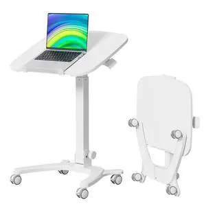 27" Foldable Standing Desk, Mobile Laptop Cart on Wheels | Height Adjustable Rolling Computer Table, Folding Desk for Home Office, Bedside, Study & Small Spaces, Easy to Fold, White 27" Foldable Standing Desk, Mobile Laptop Cart on Wheels | Height Adjustable Rolling Computer Table, Folding Desk for Home Office, Bedside, Study & Small Spaces, Easy to Fold, White