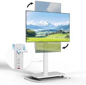 Mobile TV Stand for 32-75inch TVs with Power Outlet TV Cart with Wheels | Height Adjustable with Handle Stepless Lift,Rolling TV Stand with 90 Rotating,Portrait to Landscape,Holds up to 110lbs Mobile TV Stand for 32-75inch TVs with Power Outlet TV Cart with Wheels | Height Adjustable with Handle Stepless Lift,Rolling TV Stand with 90 Rotating,Portrait to Landscape,Holds up to 110lbs