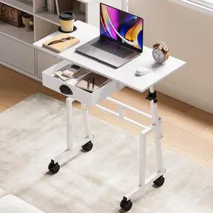 Height Adjustable Standing Desk with Storage Drawer, Rolling Desk for Walking Pad, Small Sit-Stand Desk with Lockable Wheels, Height Range 31.5"-43.3", White, Stable Design Height Adjustable Standing Desk with Storage Drawer, Rolling Desk for Walking Pad, Small Sit-Stand Desk with Lockable Wheels, Height Range 31.5"-43.3", White, Stable Design