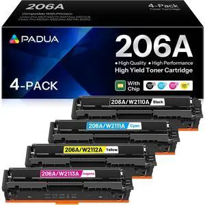 206A Toner Cartridge 4 Pack (with Chip) Compatible W2110A W2111A W2112A W2113A Toner Replacement for HP 206A Color Pro MFP M283fdw M283cdw M282nw M283fdn Pro M255dw M255nw Toner Printer 206A Toner Cartridge 4 Pack (with Chip) Compatible W2110A W2111A W2112A W2113A Toner Replacement for HP 206A Color Pro MFP M283fdw M283cdw M282nw M283fdn Pro M255dw M255nw Toner Printer