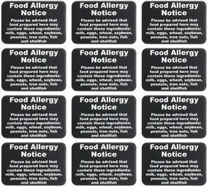 Food Allergy Notice Sign w/Adhesive Back - Durable and Wipe Clean Plastic Sign - 9"X6" - Black and White - Business Restaurant Signage for Food Allergy Warning - 12 PK Food Allergy Notice Sign w/Adhesive Back - Durable and Wipe Clean Plastic Sign - 9"X6" - Black and White - Business Restaurant Signage for Food Allergy Warning - 12 PK