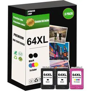 64XL Ink Cartridge 3Pack High Capacity (2 Black, 1 Color) | compatible for Envy Photo 6200, 7100, 7200, 7800, 7900 Series; for Tango; for Envy Inspire 7250e, 7950e not for instant ink 64XL Ink Cartridge 3Pack High Capacity (2 Black, 1 Color) | compatible for Envy Photo 6200, 7100, 7200, 7800, 7900 Series; for Tango; for Envy Inspire 7250e, 7950e not for instant ink
