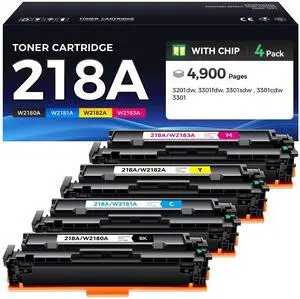 218A Toner Cartridges Set with Chip 4-Pack 3301fdw Replacement for HP 218A W2180A W2181A W2182A W2183A 218X W2180X Compatible with HP Color LaserJet Pro MFP 3301cdw 3301sdw 3201dw Printers Ink Black 218A Toner Cartridges Set with Chip 4-Pack 3301fdw Replacement for HP 218A W2180A W2181A W2182A W2183A 218X W2180X Compatible with HP Color LaserJet Pro MFP 3301cdw 3301sdw 3201dw Printers Ink Black