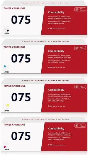 075 4-Pack Toner Cartridges - Black, Cyan, Magenta, Yellow Toner Replacement for Canon 075 Toner Cartridges Compatible with Canon MF660, LBP640 Series Printers 075 4-Pack Toner Cartridges - Black, Cyan, Magenta, Yellow Toner Replacement for Canon 075 Toner Cartridges Compatible with Canon MF660, LBP640 Series Printers