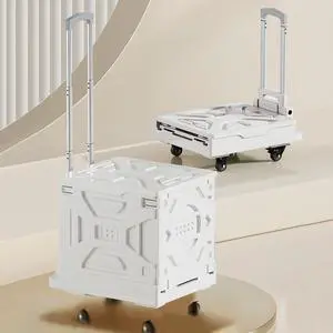 66L Heavy-Duty 2-in-1 Foldable Utility Cart, Large Capacity Rolling Crate, Thickened Material with Silent Swivel Wheels, Dual Modes (Basket/Flatbed) for Grocery, Laundry, Camping, White 66L Heavy-Duty 2-in-1 Foldable Utility Cart, Large Capacity Rolling Crate, Thickened Material with Silent Swivel Wheels, Dual Modes (Basket/Flatbed) for Grocery, Laundry, Camping, White