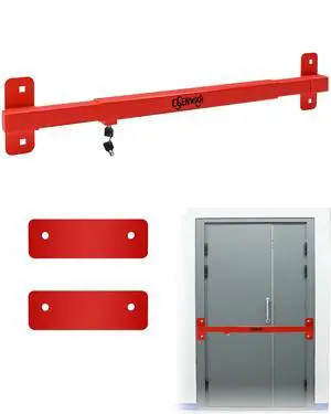 Adjustable Door Security Lock Bar for 32"- 42" Exterior Opening Door | Commercial Shed Outswing Door Security Bar, Anti-Theft Red Barricade Lock for Jobsite Office, Warehouse, Trailer Door Adjustable Door Security Lock Bar for 32"- 42" Exterior Opening Door | Commercial Shed Outswing Door Security Bar, Anti-Theft Red Barricade Lock for Jobsite Office, Warehouse, Trailer Door