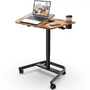 Mobile Sit Stand Desk, 60° Tiltable Portable Desk, Rustic Brown | Pneumatic Height Adjustable Cart, Rolling Sit Stand Desk with Wheels & Cup Holder for Office Home School, Holds Up to 22lbs Mobile Sit Stand Desk, 60° Tiltable Portable Desk, Rustic Brown | Pneumatic Height Adjustable Cart, Rolling Sit Stand Desk with Wheels & Cup Holder for Office Home School, Holds Up to 22lbs