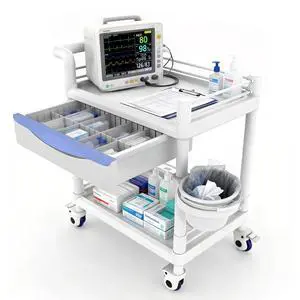 2-Tier Rolling Utility Cart with XL Divided Drawer, Workstation Cart with Quiet Lockable Wheels, Adjustable Side Cup/Bin, 400 lb Capacity, White 2-Tier Rolling Utility Cart with XL Divided Drawer, Workstation Cart with Quiet Lockable Wheels, Adjustable Side Cup/Bin, 400 lb Capacity, White