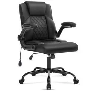 Leather Office Chair Executive Computer Desk Chair,Black | Inflatable Lumbar Support,Flip-up Arms,Ergonomic,Tilting,Swivel,Rolling PC Chair for Work,Study,Meeting Leather Office Chair Executive Computer Desk Chair,Black | Inflatable Lumbar Support,Flip-up Arms,Ergonomic,Tilting,Swivel,Rolling PC Chair for Work,Study,Meeting