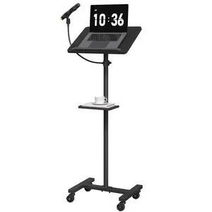 Podium Stand with Microphone Stand, Standing Desk and Laptop Desk with Storage Tray, 28.9-42.7 Inch Adjustable Height Portable Lectern for Classroom, Conference Room, Black LPBK4001 Podium Stand with Microphone Stand, Standing Desk and Laptop Desk with Storage Tray, 28.9-42.7 Inch Adjustable Height Portable Lectern for Classroom, Conference Room, Black LPBK4001