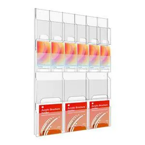 Acrylic Brochure Holder Wall Mount, Magazine and Pamphlet Display, Clear Literature Organizer Rack for 12 Pamphlets and 6 Magazines, Flyer Pamphlet Holder with Business Card Holders and Index Tabs Acrylic Brochure Holder Wall Mount, Magazine and Pamphlet Display, Clear Literature Organizer Rack for 12 Pamphlets and 6 Magazines, Flyer Pamphlet Holder with Business Card Holders and Index Tabs