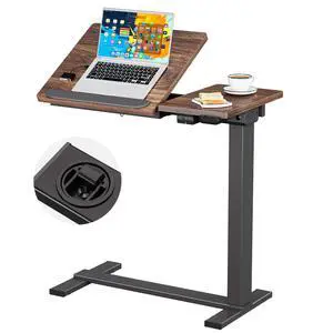 Small Electric Standing Desk, Overbed Table Wireless Tilt Top with Hidden Wheels, 27.6×15.8 Inch Adjustable Rolling Laptop Desk, USB-C Rechargeable Battery, Walnut Small Electric Standing Desk, Overbed Table Wireless Tilt Top with Hidden Wheels, 27.6×15.8 Inch Adjustable Rolling Laptop Desk, USB-C Rechargeable Battery, Walnut