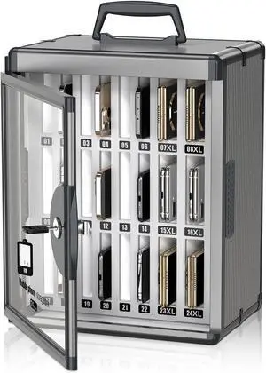 24 Slots Cell Phone Locker, Classroom Phone Storage Cabinet with Key, Wall Mounted Aluminum Alloy Phone Lock Box, Mobile Phone Lockbox with Handle for School Office Exam(Black) 24 Slots Cell Phone Locker, Classroom Phone Storage Cabinet with Key, Wall Mounted Aluminum Alloy Phone Lock Box, Mobile Phone Lockbox with Handle for School Office Exam(Black)