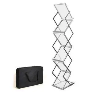 Foldable Aluminum Magazine Rack, Portable Pop-up Display Stand, 6 Pockets, A4 Size, for Trade Shows, Office, Retail Store Foldable Aluminum Magazine Rack, Portable Pop-up Display Stand, 6 Pockets, A4 Size, for Trade Shows, Office, Retail Store