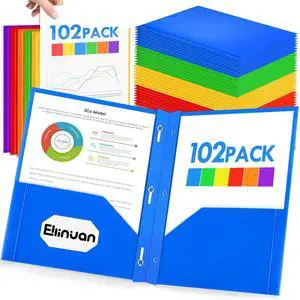 102 Pack Plastic Folders with Pockets and Prongs, Clear Front 2 Pocket Folders with Brads, Heavy Duty Bulk Folders in 6 Colors, Letter Size for School and Office Supplies 102 Pack Plastic Folders with Pockets and Prongs, Clear Front 2 Pocket Folders with Brads, Heavy Duty Bulk Folders in 6 Colors, Letter Size for School and Office Supplies
