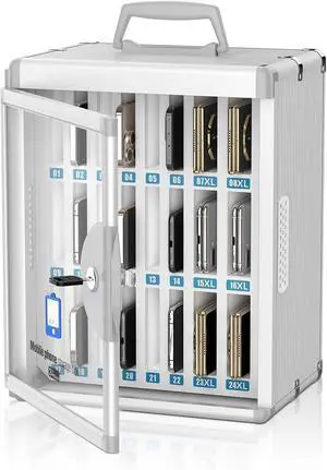 24 Slots Cell Phone Locker, Classroom Phone Storage Cabinet with Key, Wall Mounted Aluminum Alloy Phone Lock Box, Mobile Phone Lockbox with Handle for School Office Exam(Silver) 24 Slots Cell Phone Locker, Classroom Phone Storage Cabinet with Key, Wall Mounted Aluminum Alloy Phone Lock Box, Mobile Phone Lockbox with Handle for School Office Exam(Silver)