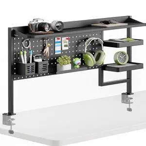 Clamp on Desk Shelf, 44" Desktop Shelving System, Black | with Pegboard and Accessories, Desktop Organizer with 2-Tier Shelf, Desk Pegboard for Office Home Gaming Clamp on Desk Shelf, 44" Desktop Shelving System, Black | with Pegboard and Accessories, Desktop Organizer with 2-Tier Shelf, Desk Pegboard for Office Home Gaming
