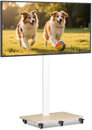 Tall Floor TV Stand for 32-75" TV Portable Rolling TV Cart with Wheels Height Adjustable with Wood Base, Holds up to 88 lbs, Max VESA 600x400mm, White TS005HW Tall Floor TV Stand for 32-75" TV Portable Rolling TV Cart with Wheels Height Adjustable with Wood Base, Holds up to 88 lbs, Max VESA 600x400mm, White TS005HW
