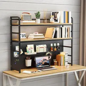2-Tier Desktop Bookshelf Hutch - Metal Desk Shelf Bookcase with Desk Pegboard Countertop Storage Organizer Rack for Dorm or Office (B, 110cm/43in) 2-Tier Desktop Bookshelf Hutch - Metal Desk Shelf Bookcase with Desk Pegboard Countertop Storage Organizer Rack for Dorm or Office (B, 110cm/43in)