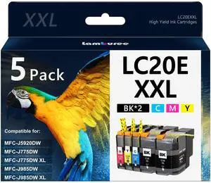 LC20E XXL Ink Cartridges, 2Black, Cyan, Magenta, Yellow, 5 Pack | Replacement for Brother LC20E, Work with Brother MFC-J985DW MFC-J775DW MFC-J5920DW Printers LC20E XXL Ink Cartridges, 2Black, Cyan, Magenta, Yellow, 5 Pack | Replacement for Brother LC20E, Work with Brother MFC-J985DW MFC-J775DW MFC-J5920DW Printers