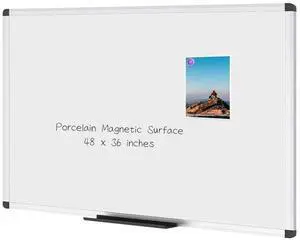 Porcelain Magnetic Dry Erase Whiteboard, 48 x 36 Inches | 4' x 3' Wall Mounted White board with Silver Aluminum Frame, Ideal for Classroom, Office and Home Use Porcelain Magnetic Dry Erase Whiteboard, 48 x 36 Inches | 4' x 3' Wall Mounted White board with Silver Aluminum Frame, Ideal for Classroom, Office and Home Use