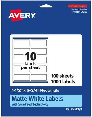 ® Matte White Rectangle Labels, Sure Feed® Technology, 1.5" x 3.75", 1,000 Matte White Printable Labels ® Matte White Rectangle Labels, Sure Feed® Technology, 1.5" x 3.75", 1,000 Matte White Printable Labels