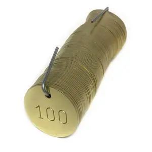 Brass Tags, Numbered 001-100, 1.25" Round Brass Tags, Numbered 001-100, 1.25" Round