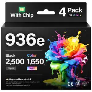 936e 936XL Ink Cartridges with Chip Combo 4-Pack High Yield Replacement for HP 936 936e Ink Works with HP OfficeJet Pro 9125e 9135e 9110b 9128e 9130b 9122e 9120e Wide Format 9730e Printers Black Color 936e 936XL Ink Cartridges with Chip Combo 4-Pack High Yield Replacement for HP 936 936e Ink Works with HP OfficeJet Pro 9125e 9135e 9110b 9128e 9130b 9122e 9120e Wide Format 9730e Printers Black Color