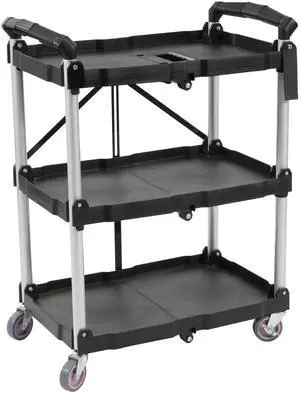 Portable Folding Collapsible Service Cart Foldable Service Cart 3 Tier Collapsible Push Cart Folding Utility Carts with Wheels for Office Warehouse Home, Black Portable Folding Collapsible Service Cart Foldable Service Cart 3 Tier Collapsible Push Cart Folding Utility Carts with Wheels for Office Warehouse Home, Black