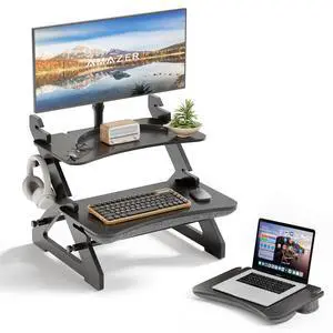 Standing Desk Converter, 22 inch Bamboo Small Sit Stand Up Desk Riser with Lap Desk Computer Desktop Desk Converter for Monitor and Laptop with Keyboard Tray, Black Standing Desk Converter, 22 inch Bamboo Small Sit Stand Up Desk Riser with Lap Desk Computer Desktop Desk Converter for Monitor and Laptop with Keyboard Tray, Black