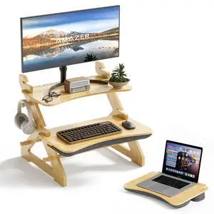 Standing Desk Converter, 22 inch Bamboo Small Sit Stand Up Desk Riser with Lap Desk Computer Desktop Desk Converter for Monitor and Laptop with Keyboard Tray Standing Desk Converter, 22 inch Bamboo Small Sit Stand Up Desk Riser with Lap Desk Computer Desktop Desk Converter for Monitor and Laptop with Keyboard Tray