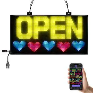 Programmable LED Open Sign,APP Built-in Multiple Open Effects,Bluetooth Control, 5V/8A for Shop Window Glass/Cafes/Bar Programmable LED Open Sign,APP Built-in Multiple Open Effects,Bluetooth Control, 5V/8A for Shop Window Glass/Cafes/Bar