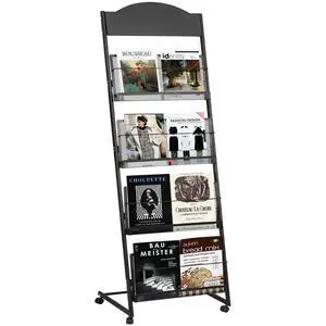 18.9''W Floor-Standing Magazine Display Rack, Rolling Journals, Brochure & Newspaper Stand, Literature Holder for Trade Shows, Exhibitions, & Offices, Black 18.9''W Floor-Standing Magazine Display Rack, Rolling Journals, Brochure & Newspaper Stand, Literature Holder for Trade Shows, Exhibitions, & Offices, Black