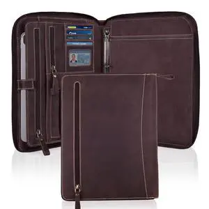 Genuine Leather Zipper Portfolio Organizer - Professional Business 4 Ring Binder Padfolio Binder for Documents, Cards, iPad, Phone, Resume Folder, Folio for Men & Women-Mahogany Brown Genuine Leather Zipper Portfolio Organizer - Professional Business 4 Ring Binder Padfolio Binder for Documents, Cards, iPad, Phone, Resume Folder, Folio for Men & Women-Mahogany Brown