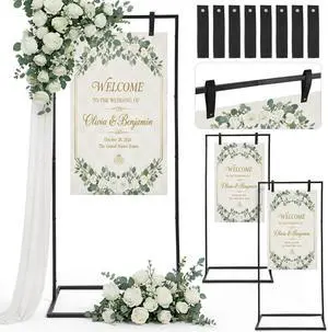 3 Pack Wedding Sign Holder Adjustable Metal Wedding Sign Stand with 8 Leather Straps Floor Display Easel Stand for Welcome Seating Chart Ceremony Reception Decor(Black) 3 Pack Wedding Sign Holder Adjustable Metal Wedding Sign Stand with 8 Leather Straps Floor Display Easel Stand for Welcome Seating Chart Ceremony Reception Decor(Black)