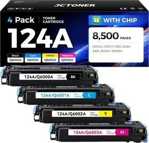 124A Toner Cartridge Set 4-Pack High Yield Replacement for HP 124A Q6000A Q6001A Q6002A Q6003A Compatible with HP Color LaserJet MFP CM1015 CM1017 1600 2600n 2605 2605dn 2605dtn Printer Ink Black Copy 124A Toner Cartridge Set 4-Pack High Yield Replacement for HP 124A Q6000A Q6001A Q6002A Q6003A Compatible with HP Color LaserJet MFP CM1015 CM1017 1600 2600n 2605 2605dn 2605dtn Printer Ink Black Copy